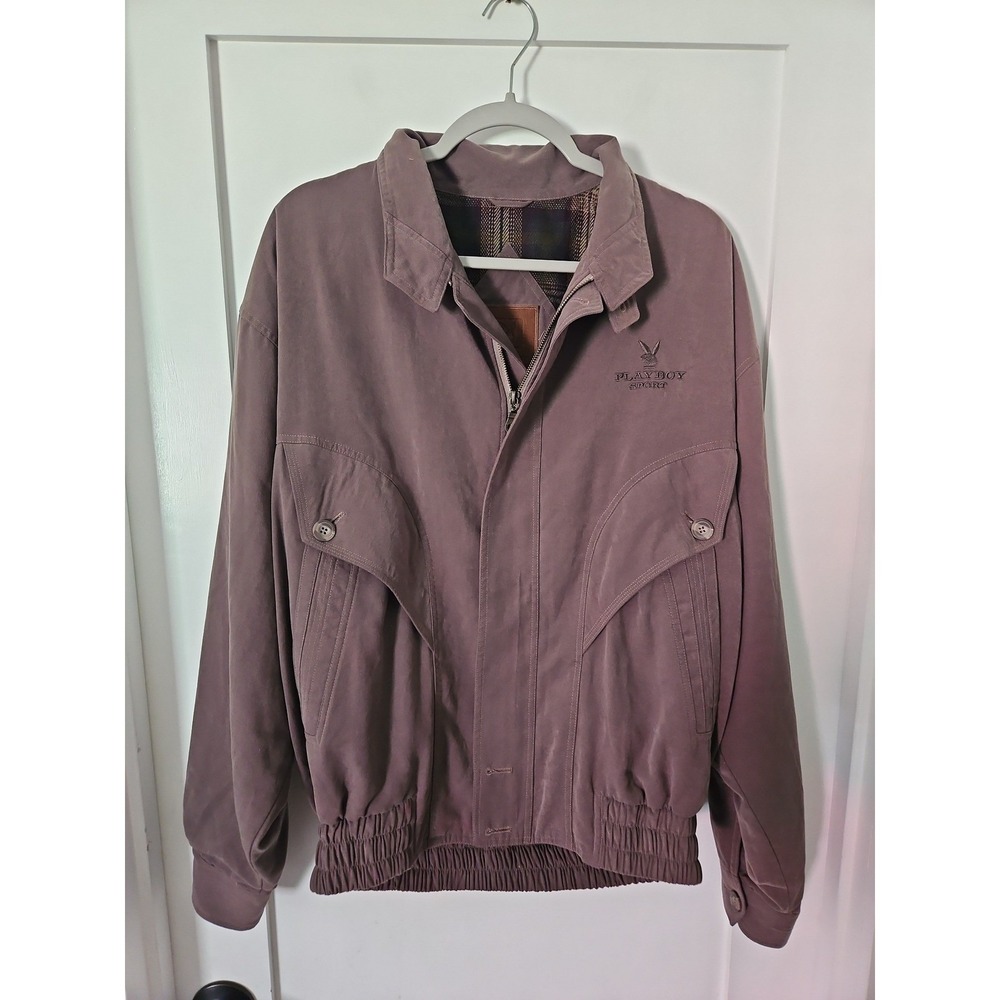 Vintage 90s Playboy Harrington Bomber Jacket Plum Plaid Quilted XL - Picture 12 of 12